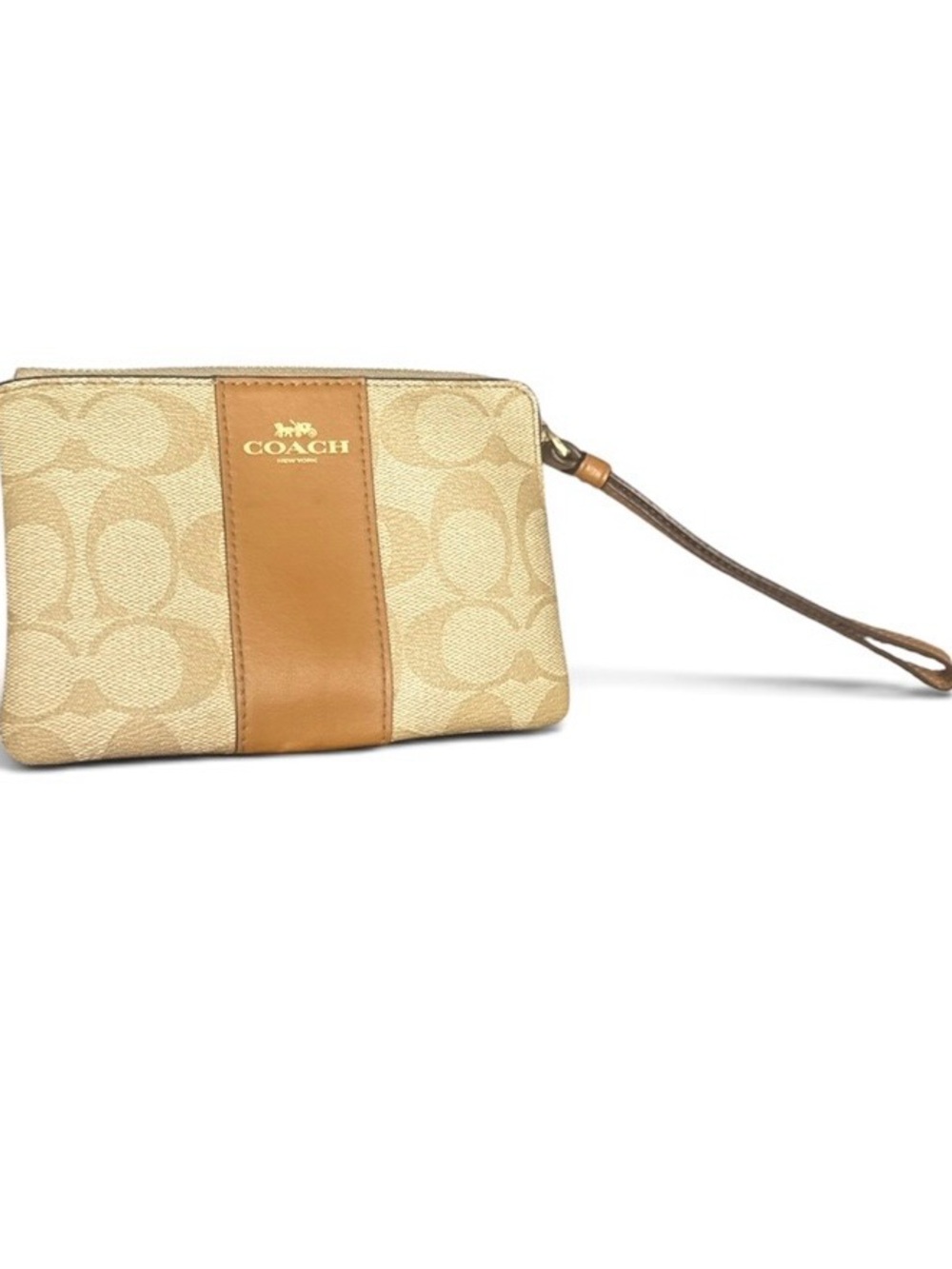 Coach Beige and Tan Signature Wristlet Clutch